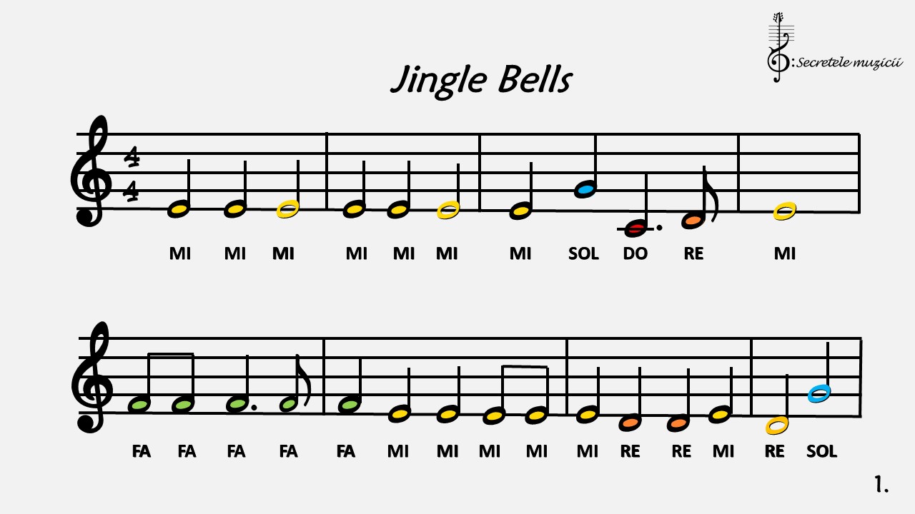Jingle Bells - colored music notes - rainbow